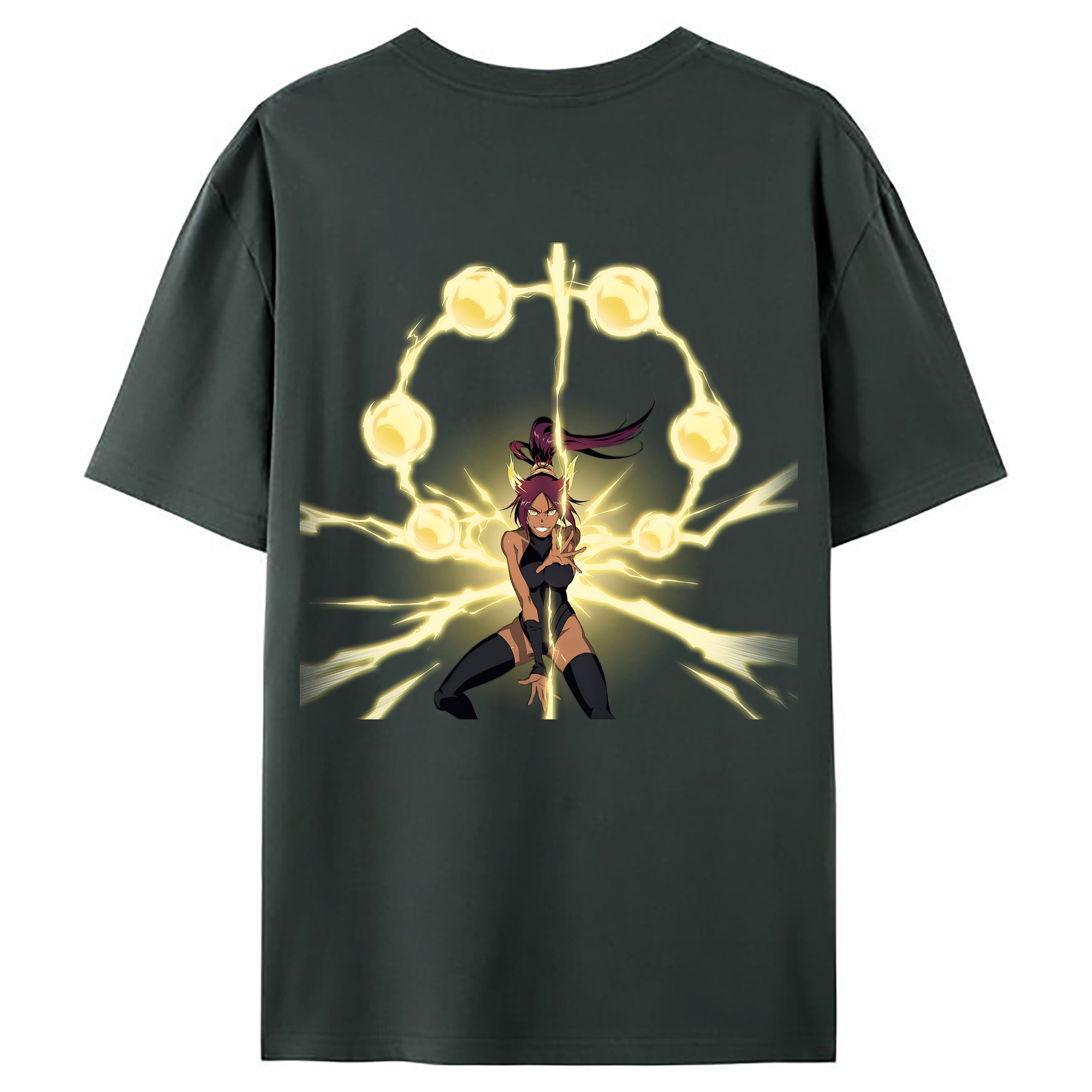 （画像用） ブリーチ 四楓院 夜一（しほういん よるいち） BLEACH Shihouin Yoruichi 綿100％ メンズ半袖Tシャツ（バックプリント） 通気性
